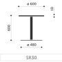 Konferenčný stolík SR 30, p. 60 cm, v. 60 cm, tvrdené mliečne sklo, kovová podnož chróm